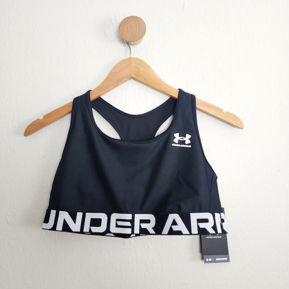 Under Armour NWT HeatGear Mid Branded Sports Bra Black Compression Support Large - Picture 5 of 13